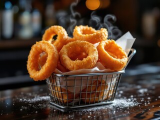 Crispy and tasty onion rings as a bar snack
