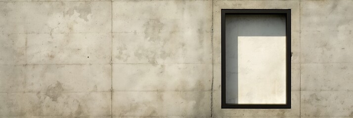 Fototapeta premium minimal concrete wall facade with single modern recessed window casting sharp sunlight shadow vast textured surface providing copyspace concept of architecture, real estate, interior design