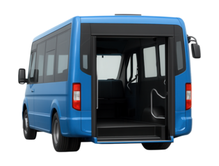 Low-floor minibus featuring a wide rear entrance and kneeling suspension.