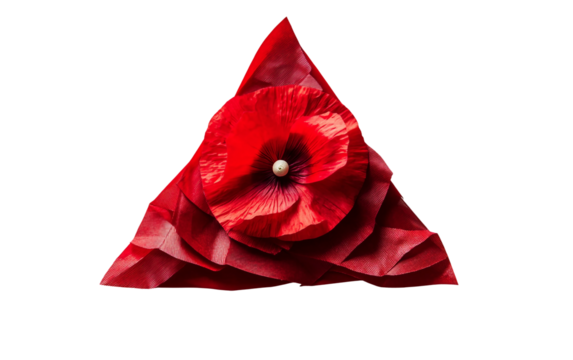 Canadian flag folded in triangle shape with single poppy for remembrance and honoring national and military service isolated on transparent background PNG