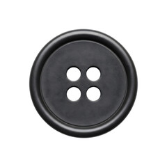 Close-up of a Single Black Four- Hole Button on Black Background clothing fastener isolated on a transparent background