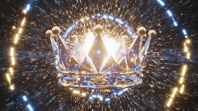 Elegant crown illustration against a dynamic abstract background