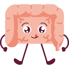Cute Cartoon Human Colon Character with Pink Toned Body and Dark Purple Limbs and Eyes on Transparent Background