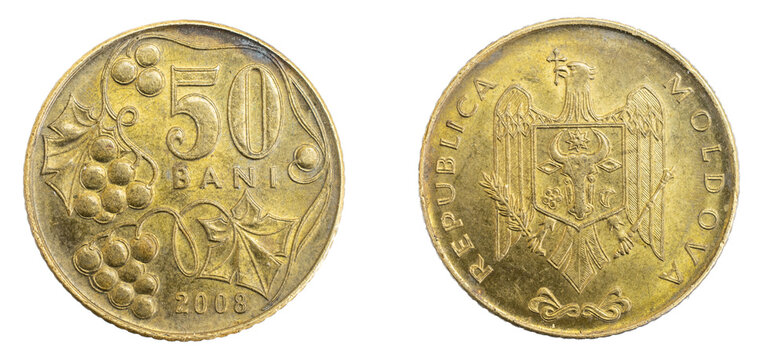 Moldova fifty bani coin on a white isolated background