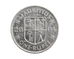 Mauritius one rupee coin on a white isolated background