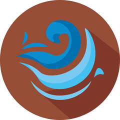 Abstract Blue Wave Swirls Over Brown Circle Emblem with Long Shadow Effect Clean Vector Graphic