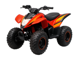Compact ATV featuring a single headlight and bright color design.
