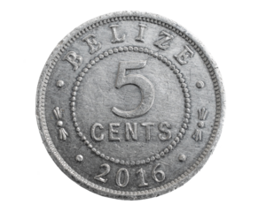Belize five cents on a white isolated background