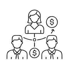 Business finance icon representing income generation and expense distribution in a project team setting.