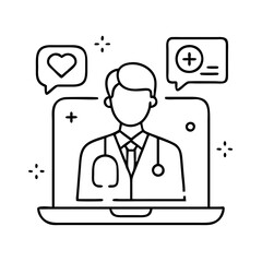 Online doctor consultation via laptop for telemedicine service, virtual health appointment and comprehensive digital medical care.