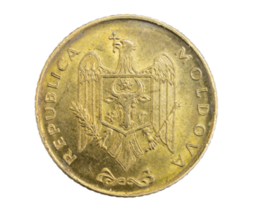 Moldova fifty bani coin on a white isolated background