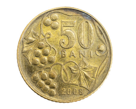 Moldova fifty bani coin on a white isolated background