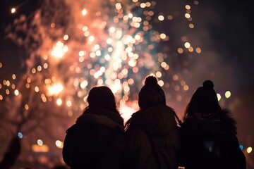 Family watching firework fireworks outdoors light.