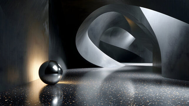 Abstract Architectural Render with Chrome Sphere and Arches