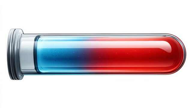 A Dynamic Laboratory Test Tube Featuring a Vivid Red and Blue Liquid Mixture for Science Experimentation and Chemical Analysis