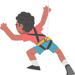 Active Young Person Wearing Climbing Harness and Shorts Ascending Vertical Surface Outdoor Adventure Sport