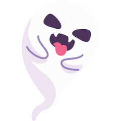 Cute Cartoon Ghost Character With Big Eyes And Tongue Sticking Out Against White Background