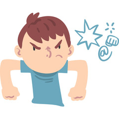 Angry Boy with Fist Raised and Speech Bubble Representing Frustration and Aggression Isolated on Transparent Background