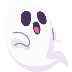 Cute Cartoon Ghost Character with Open Mouth and Big Eyes Floating Transparent Background Spooky Halloween Spirit Illustration