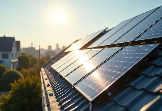 Innovative Solar Panel Array Affixed to Residential Rooftop Capture Stunning Daylight