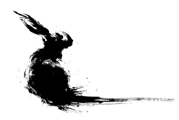 Oriental ink rabbit illustration for Chinese zodiac new year with bold expressive brush movements