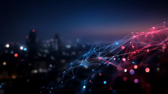 Smart metropolis and abstract connection with gradient line design defocused urban background big data technology concept digital infrastructure visualization with copy space