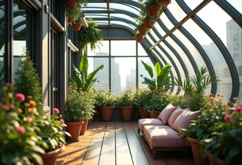 Urban Rooftop Oasis Floral Overgrowth Enclosed Serenity Hidden Gem Greenhouse Escape