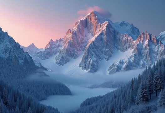 Frosted Alpine Peaks Enclosed Within Towering Glacial Walls Capturing A Winter Wonderland
