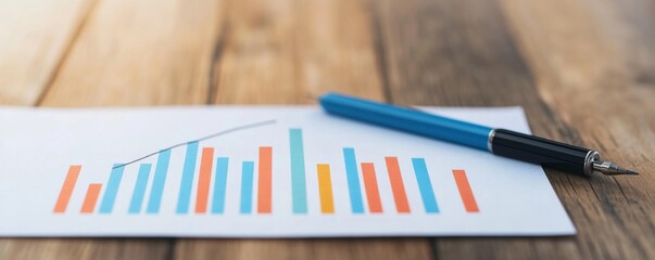 Analysis of Business Growth Bar Graph with Pen on Wooden Table, Data , Statistics