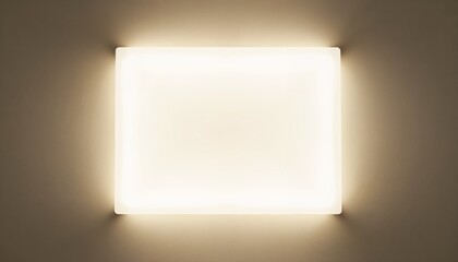 Minimal illuminated blank lightbox signage on wall with warm soft glow, clean empty display mockup for branding, commercial exterior advertising background