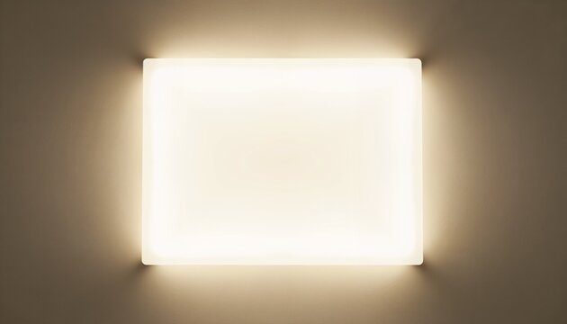 Minimal illuminated blank lightbox signage on wall with warm soft glow, clean empty display mockup for branding, commercial exterior advertising background