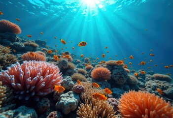 Vibrant Coral Reef Filled with Colorful Fish Swimming in Tropical Waters