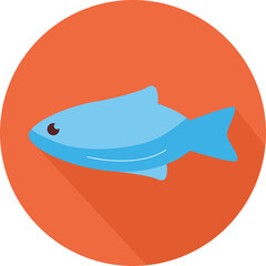 Blue Fish Icon with Orange Circular Background and Shadow