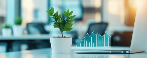 Growth Concept Plant and Rising Graph on Laptop, Business ,Investment