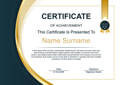 Elegant Certificate of Achievement Template with Gold Elements.ai