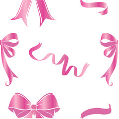 pattern with various ribbons and bows of different shapes with a delicate pink gradient, for holiday designs, social media or web design