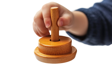 Detailed shot of traditional Hanukkah game with spinning dreidel in children hands isolated on transparent background PNG