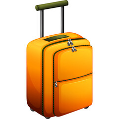 Vibrant Orange Rolling Suitcase with Telescopic Handle and Zipper Pockets Against a Transparent Background