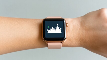 Smartwatch on wrist displaying line graph, Fitness , Wearable Tech