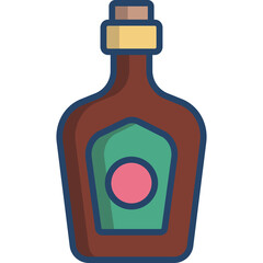 A Simple Flat Design Icon of a Brown Glass Bottle With a Yellow Cap and a Green Label Featuring a Pink Circle on a Transparent Background Detailed Graphic Illustration