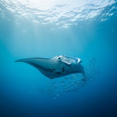 Naklejka premium Majestic Manta Ray Glides Through Azure Waters.