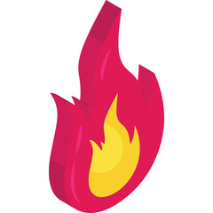 Vibrant Pink Flame Illustration with Yellow Core Against Transparent Background