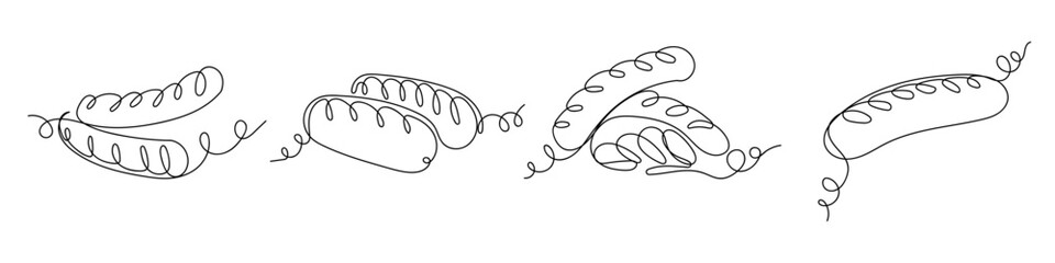 Set of sausages in one continuous line vector drawing. Editable stroke.