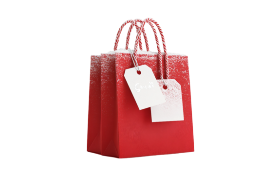 Shopping bags with winter sale tags in red displayed neatly for festive seasonal retail promotions isolated on transparent background PNG