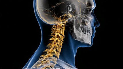anatomical visualization of human cervical spine and skull medical anatomy concept nervous system structure neck bones skeletal model healthcare education 3d illustration - Powered by Adobe