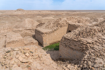 The walls and bricks in the excavation site in the Ancient City of Uruk, Iraq