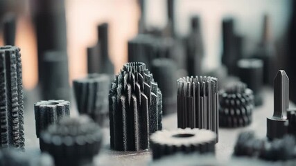 Closeup medium shot showing detailed craftsmanship on ceramic nonferrous diecasting molds used for creating sharp accurate casting shapes.