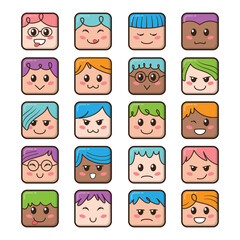 Obraz premium Funny Square Faces Cartoon Illustration Collection