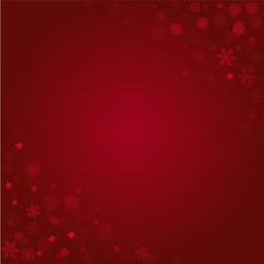 Christmas snow red corner background. Winter snowflakes frame, greeting card, party event decoration. New Year Holidays  Vector illustration