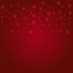 Christmas snow red background. Winter snowflakes frame, greeting card, party event decoration. New Year Holidays  Vector illustration